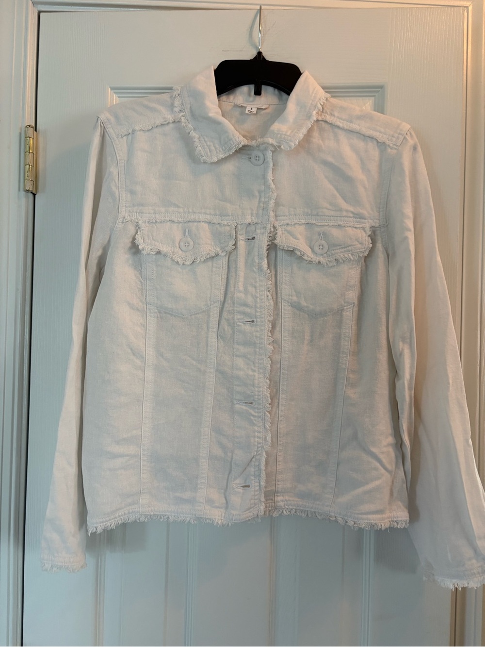 White Frayed-Trim Women's Jacket